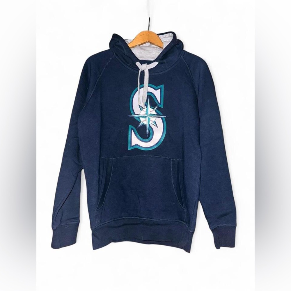 Seattle Mariners Hoodie Pullover Sweatshirt Embroidered Logo Navy Blue S Small